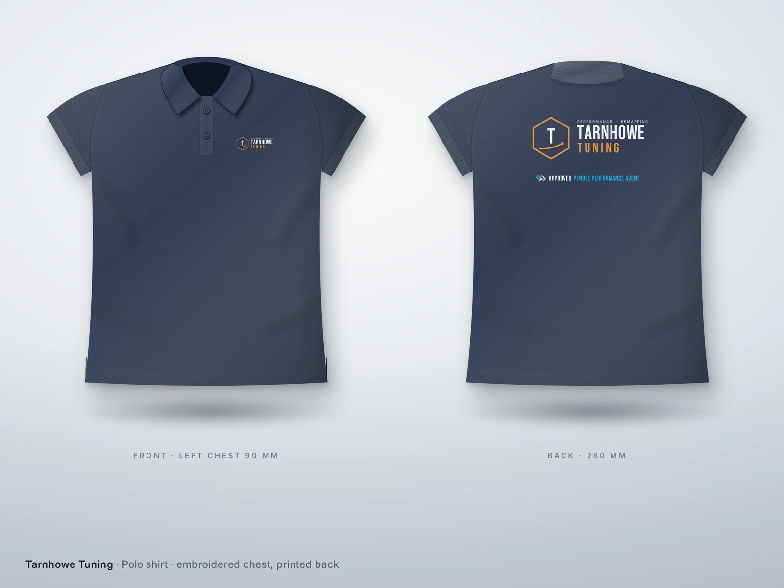 Polo shirt: embroidered logo on the chest, Approved Pendle Performance Agent on the back (demonstration design)