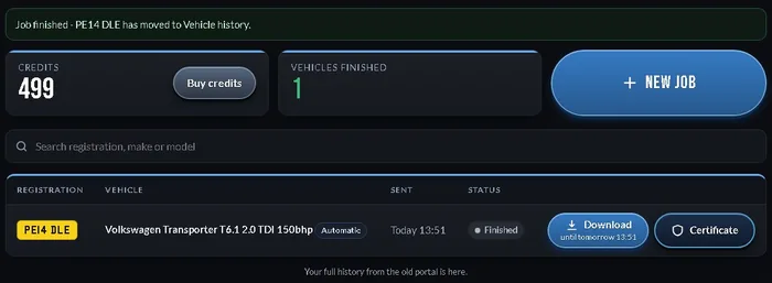 The Pendle agent portal: Vehicle history (example job)